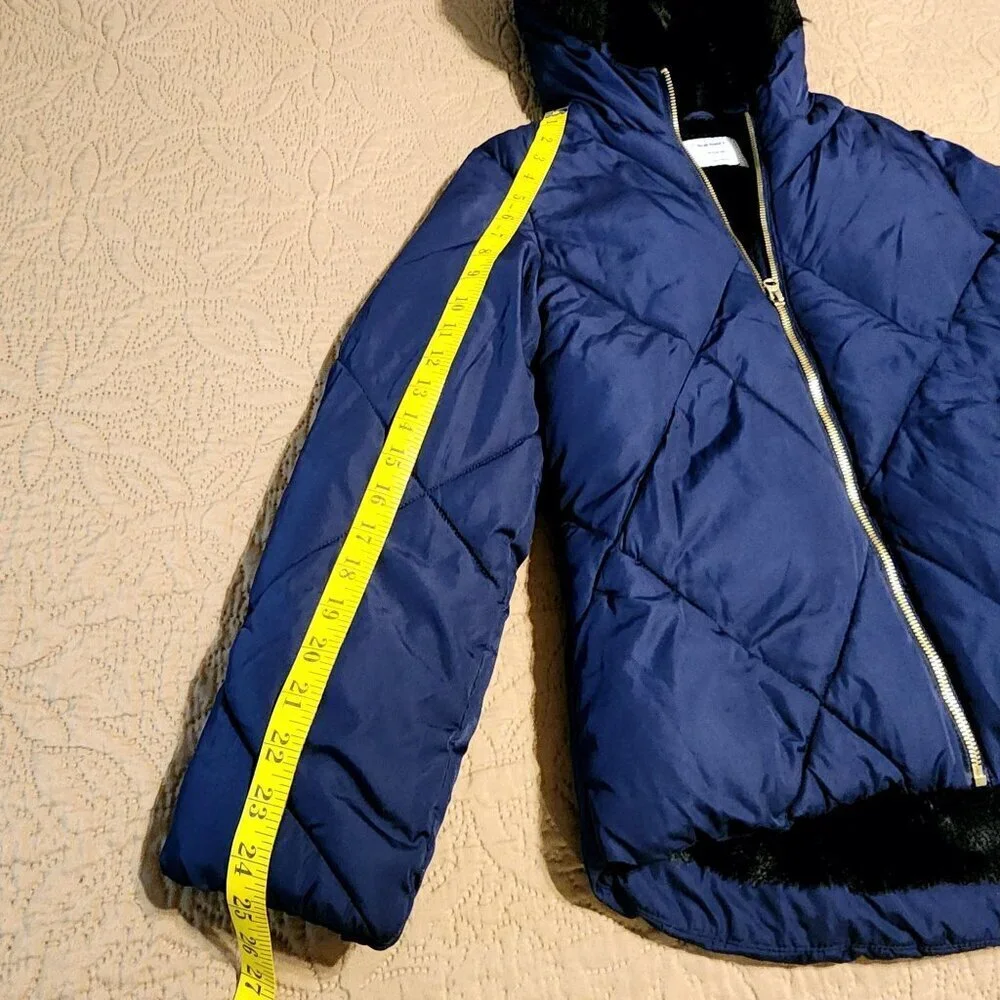 Old Navy girls frost free hooded jacket 14-16 Blue black faux fur